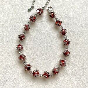 Elegant Silver and Red Gemstone Bracelet